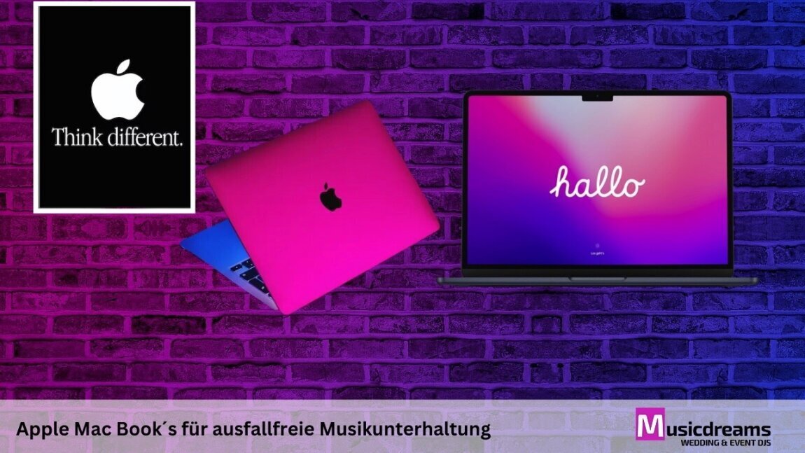 MacBook Pro mit DJ-Software für präzise Musikauswahl bei Hochzeiten.